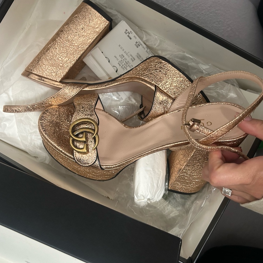 Gucci Metallic Gold High Heel Sandals